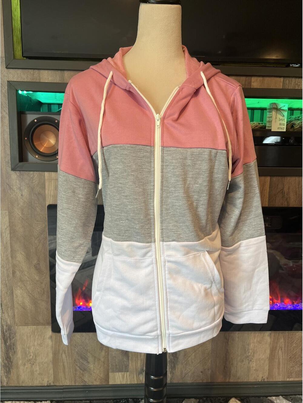 Color Block Zip-Up Hoodie Jacket - Size Large